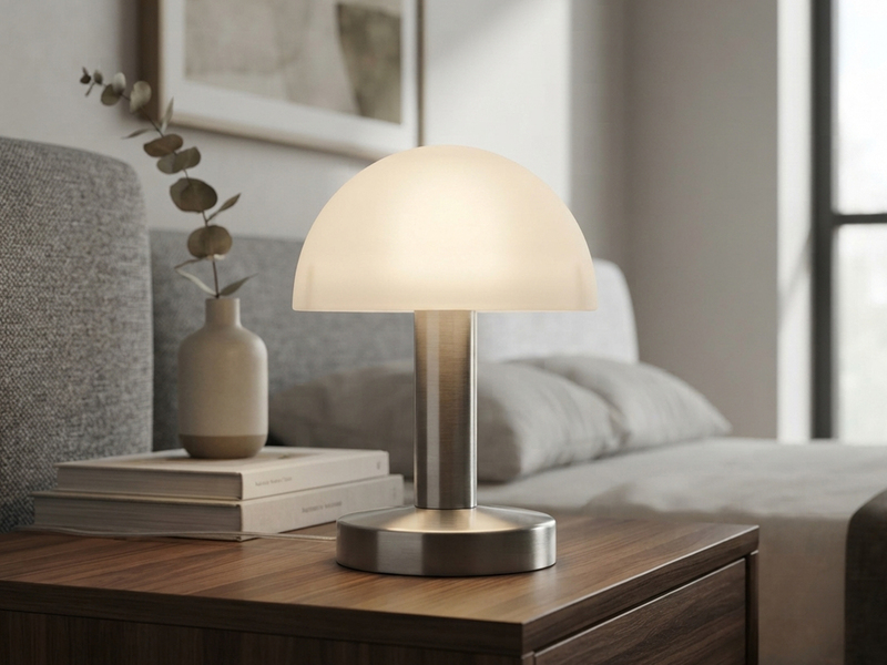 Kleine LED Tischlampe WARIN mit Touch Dimmer & Glasschirm Weiß, Höhe 21cm