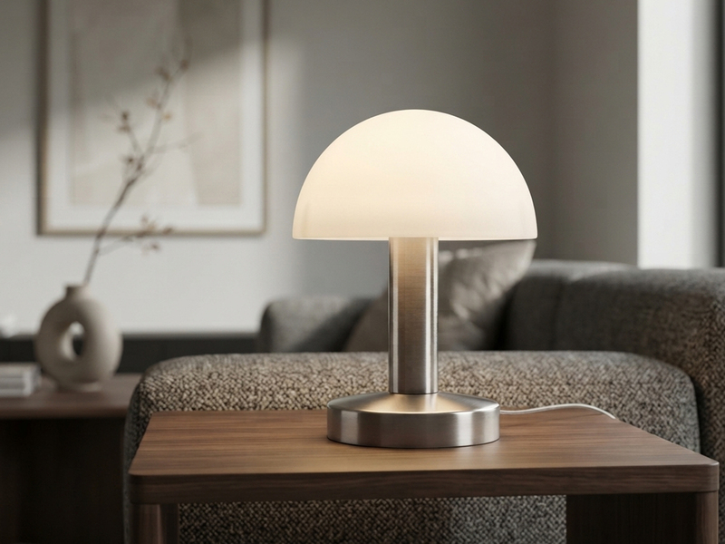 Kleine LED Tischlampe WARIN mit Touch Dimmer & Glasschirm Weiß, Höhe 21cm