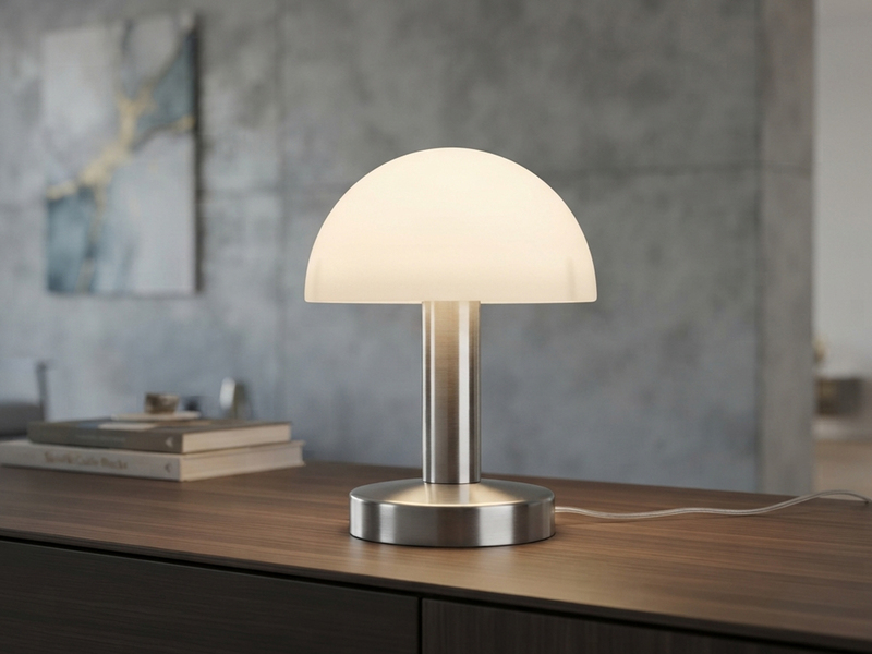 Kleine LED Tischlampe WARIN mit Touch Dimmer & Glasschirm Weiß, Höhe 21cm
