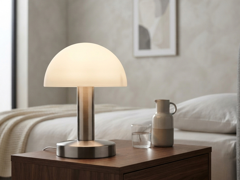 Kleine LED Tischlampe WARIN mit Touch Dimmer & Glasschirm Weiß, Höhe 21cm