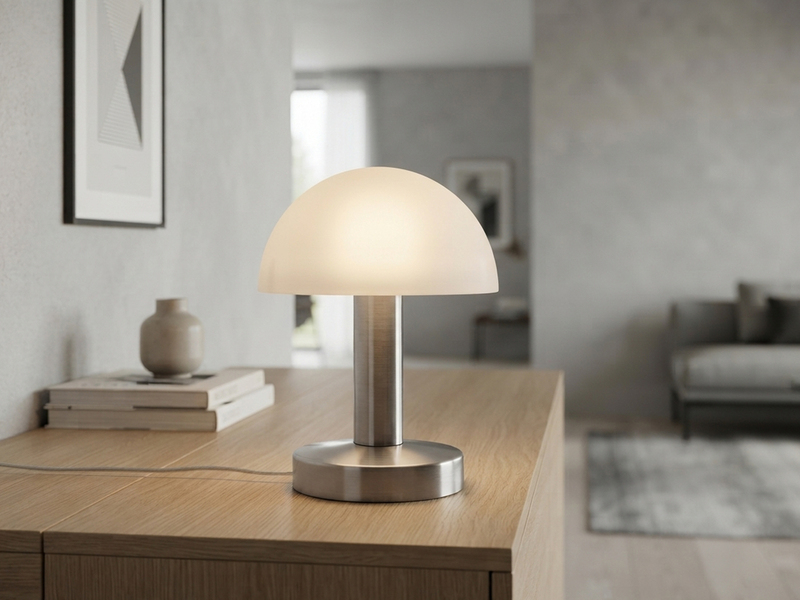 Kleine LED Tischlampe WARIN mit Touch Dimmer & Glasschirm Weiß, Höhe 21cm