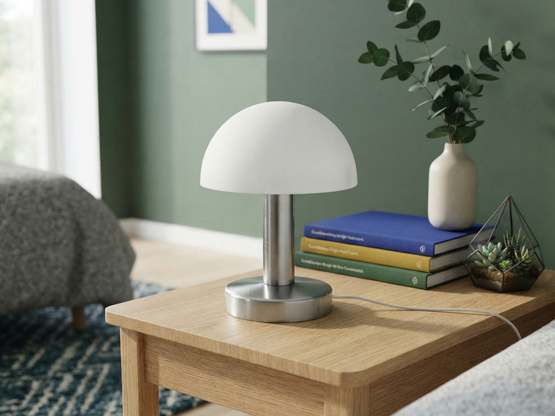 Tischlampe WARIN II touch dimmbar, Silber Glasschirm Weiß mit E14 LED, Höhe 21cm