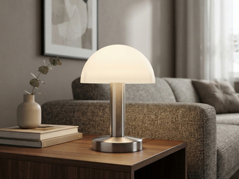 Tischleuchte mit Touch Dimmer & Glas Lampenschirm in Weiß Kleine Tischleuchte mit TOUCH Dimmer & Glasschirm in Opal Weiß