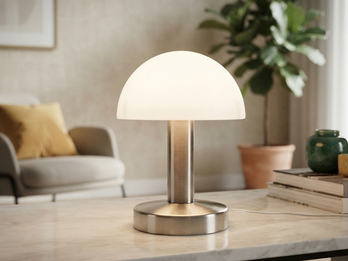 Tischleuchte mit Touch Dimmer & Glas Lampenschirm in Weiß Kleine Tischleuchte mit TOUCH Dimmer & Glasschirm in Opal Weiß