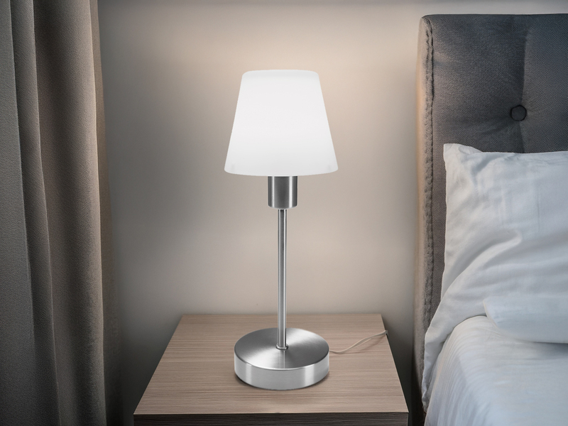 Tischlampe MATHA touch dimmbar mit Glasschirm Weiß & E14 LED, Höhe 32cm