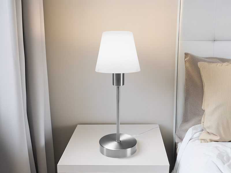 Tischlampe MATHA touch dimmbar mit Glasschirm Weiß & E14 LED, Höhe 32cm