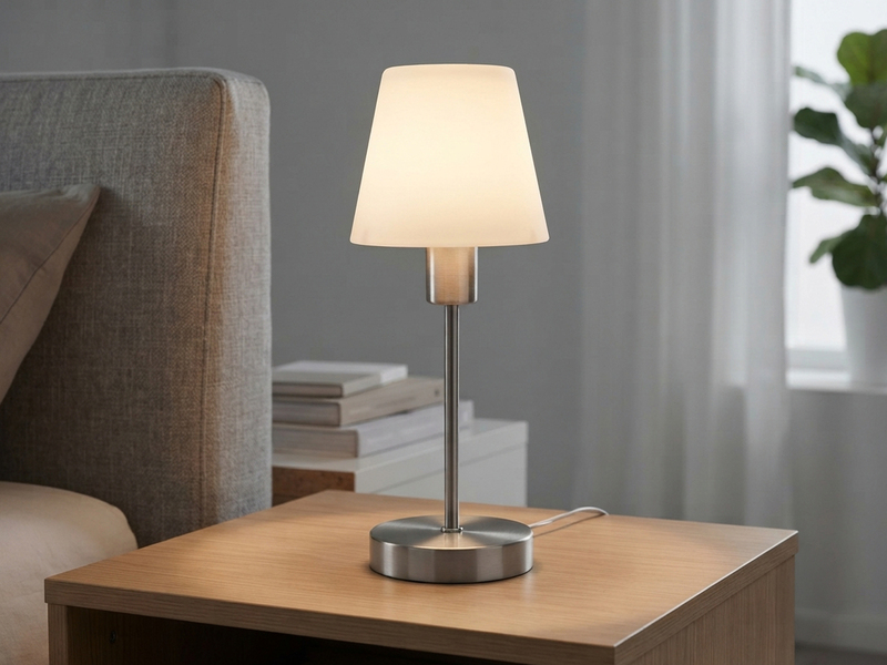 Tischlampe MATHA touch dimmbar mit Glasschirm Weiß & E14 LED, Höhe 32cm