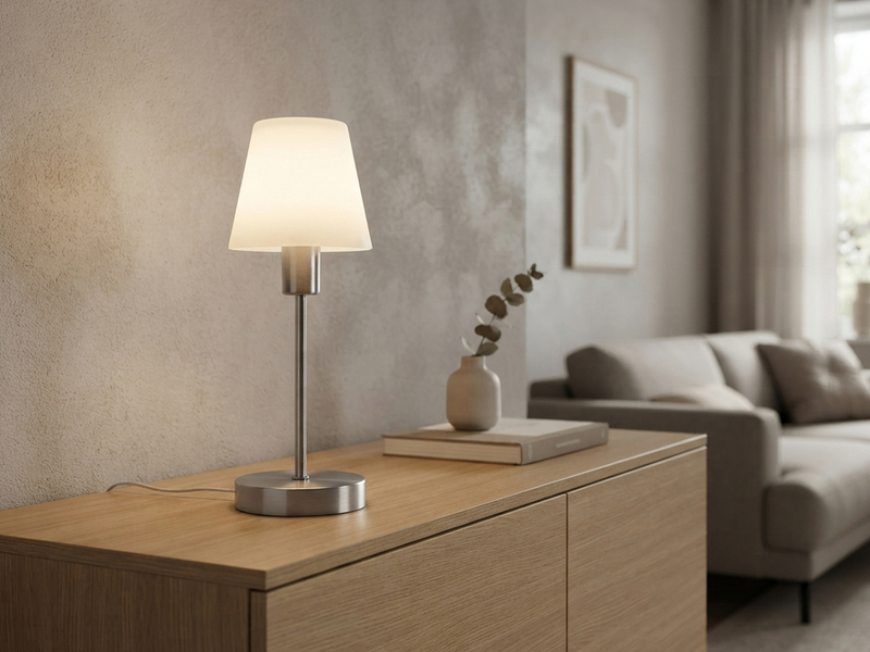 Tischlampe MATHA touch dimmbar mit Glasschirm Weiß & E14 LED, Höhe 32cm