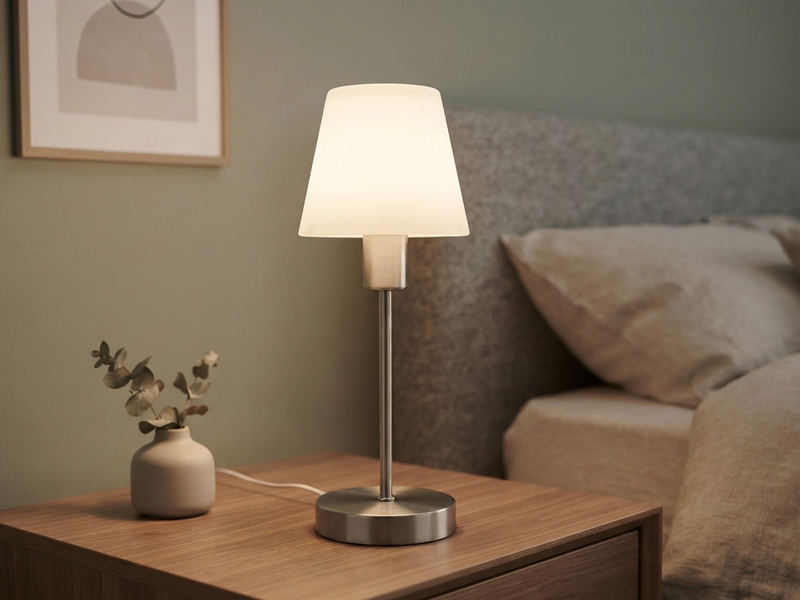 Tischlampe MATHA touch dimmbar mit Glasschirm Weiß & E14 LED, Höhe 32cm