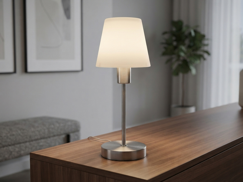 Tischlampe MATHA touch dimmbar mit Glasschirm Weiß & E14 LED, Höhe 32cm