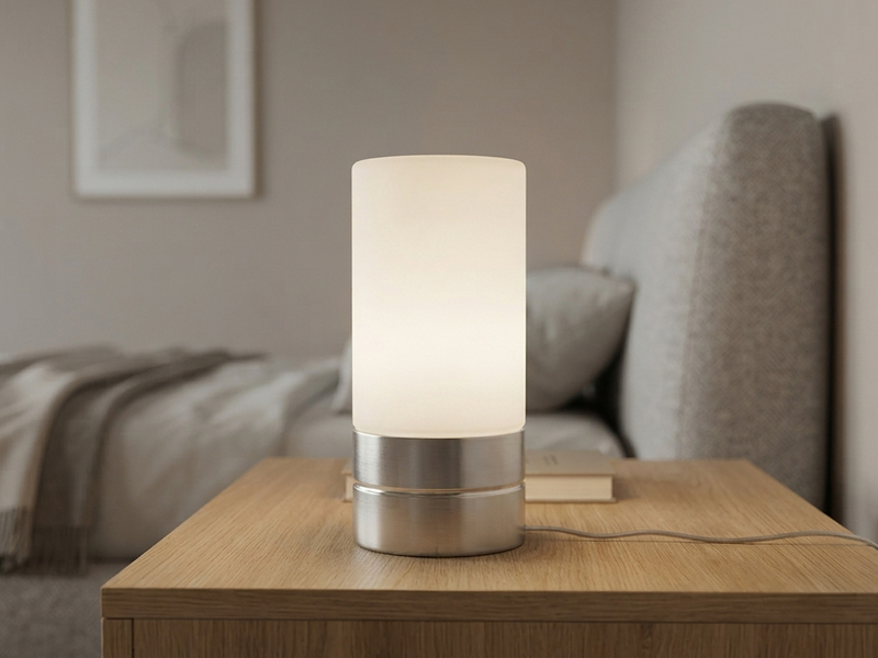 Kleine Tischlampe touch dimmbar mit Glasschirm Weiß & E14 LED, Höhe 20cm