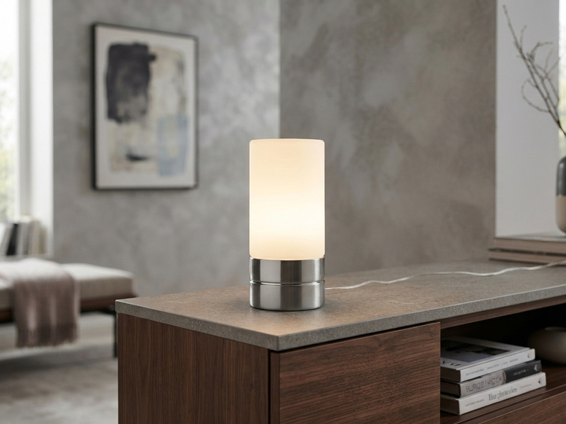 Kleine Tischlampe touch dimmbar mit Glasschirm Weiß & E14 LED, Höhe 20cm