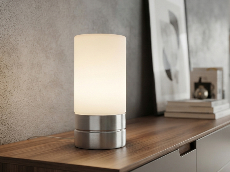 Kleine Tischlampe touch dimmbar mit Glasschirm Weiß & E14 LED, Höhe 20cm