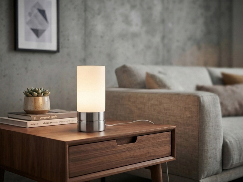 Kleine Tischlampe touch dimmbar mit Glasschirm Weiß & E14 LED, Höhe 20cm