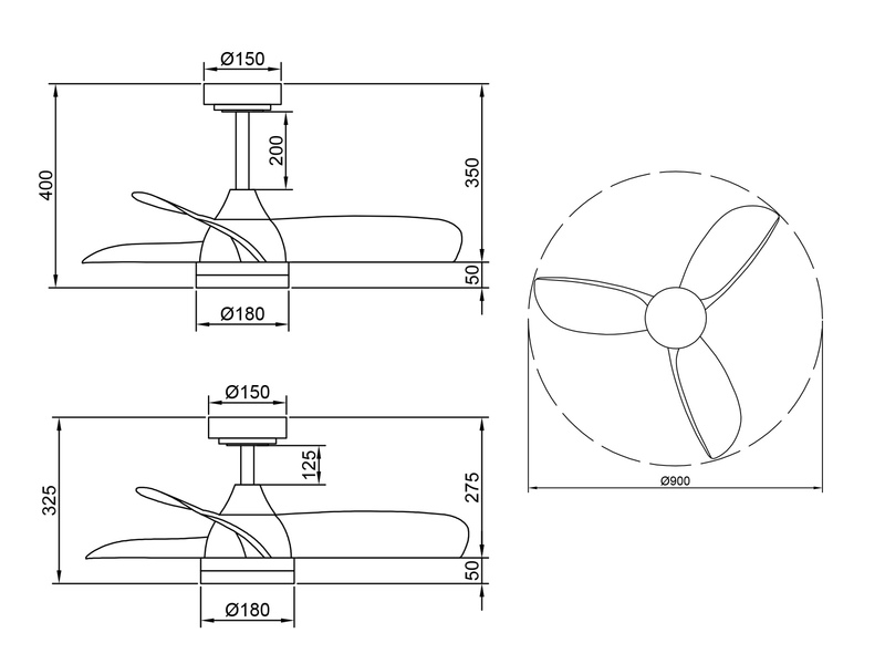 Deckenventilator HELSINKI mit Licht und Fernbedienung in Weiß, Ø 90cm