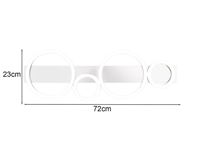 Flache LED Deckenleuchte LUMOS Metall Chrom, Ringe, Wandleuchte Breite 72cm