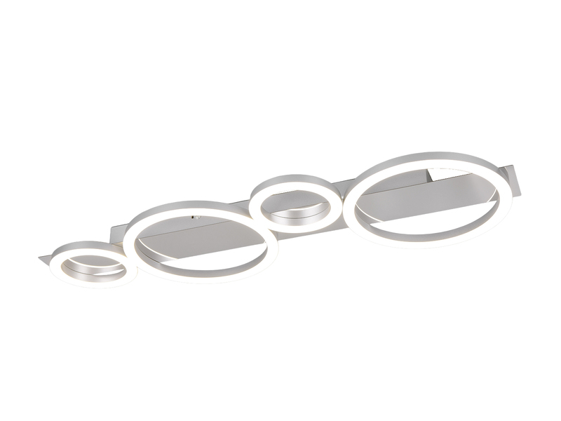 Flache LED Deckenleuchte LUMOS Metall Chrom, Ringe, Wandleuchte Breite 72cm