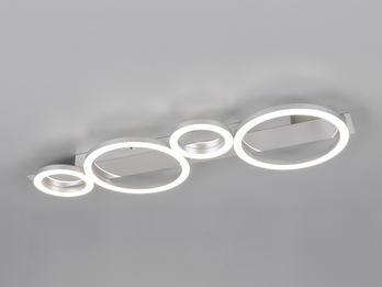 Flache LED Deckenleuchte LUMOS Metall Chrom, Ringe, Wandleuchte Breite 72cm