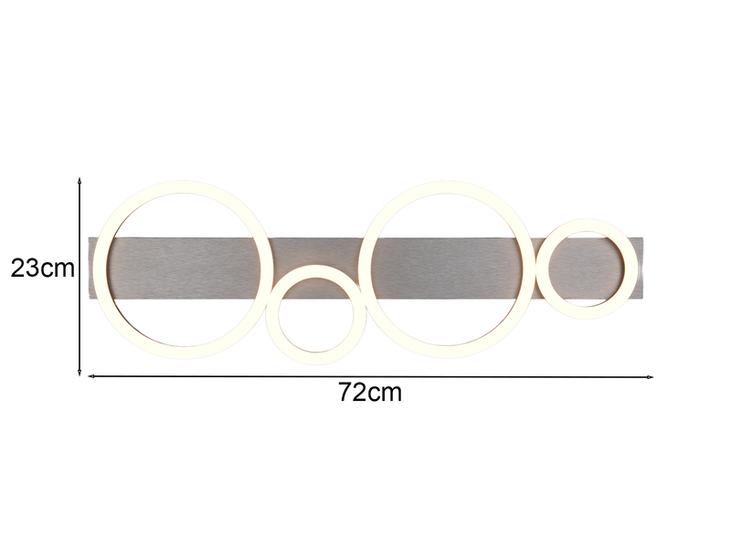Flache LED Deckenleuchte LUMOS Metall Alufarbig, Ringe, Wandleuchte Breite 72cm