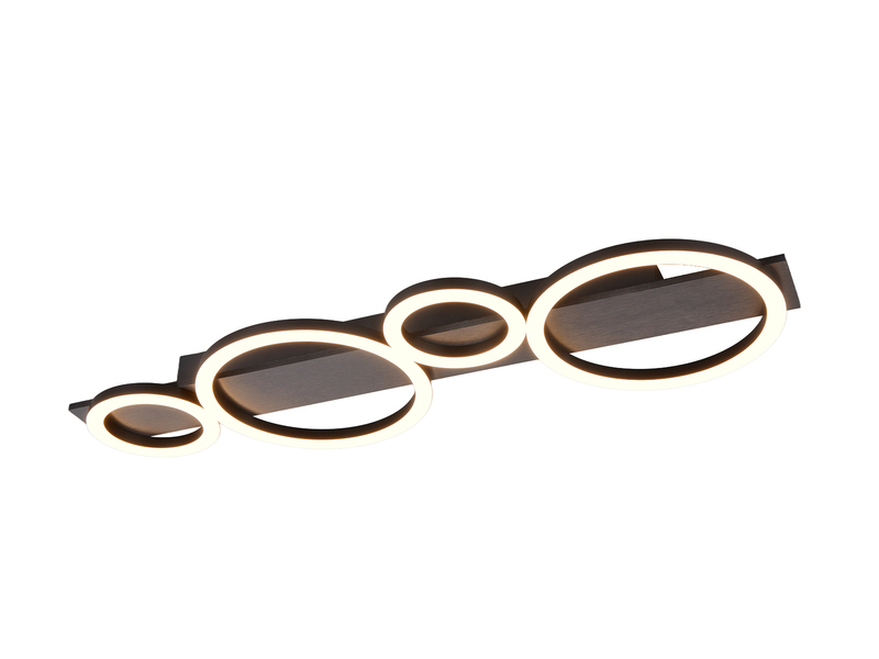 Flache LED Deckenleuchte LUMOS Silber matt mit Ringen, Breite 72cm