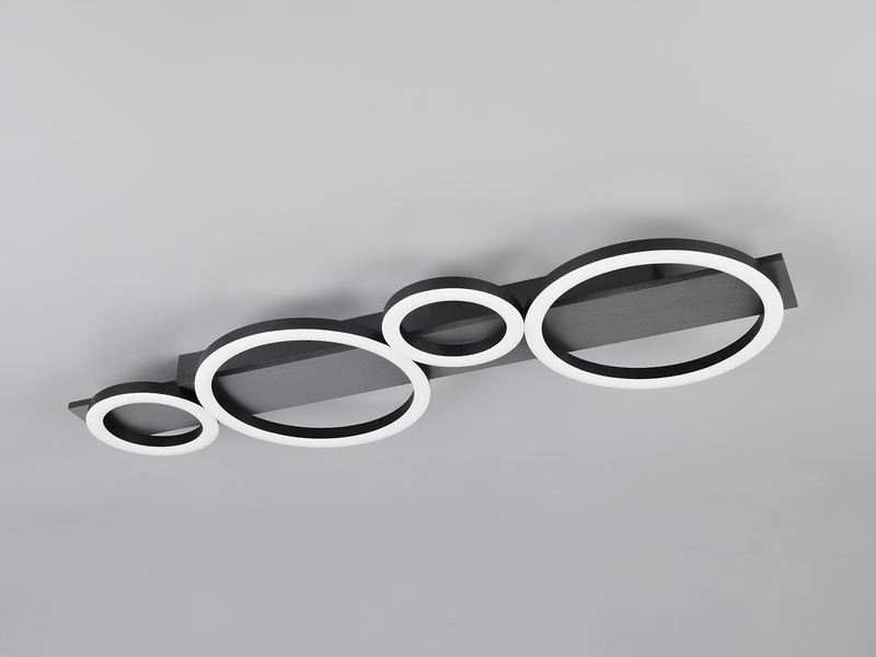 Flache LED Deckenleuchte LUMOS Silber matt mit Ringen, Breite 72cm