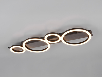 Flache LED Deckenleuchte LUMOS Metall Alufarbig mit Ringen, Breite 72cm