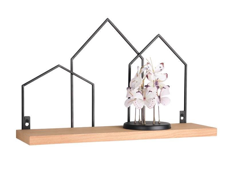 Wandregal JOLEEN aus Holz Natur und Metall Schwarz, Breite 48cm