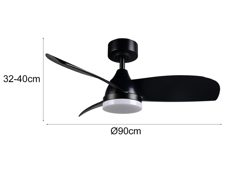 Deckenventilator HELSINKI mit Licht und Fernbedienung in Schwarz, Ø 90cm
