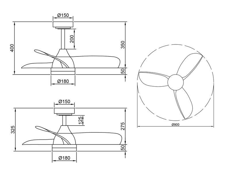 Deckenventilator HELSINKI mit Licht und Fernbedienung in Schwarz, Ø 90cm