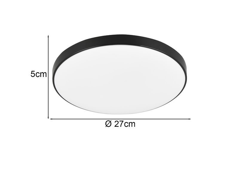 Flache LED Deckenleuchte SPICA in Schwarz, IP44 Badezimmer geeignet, Ø 27cm