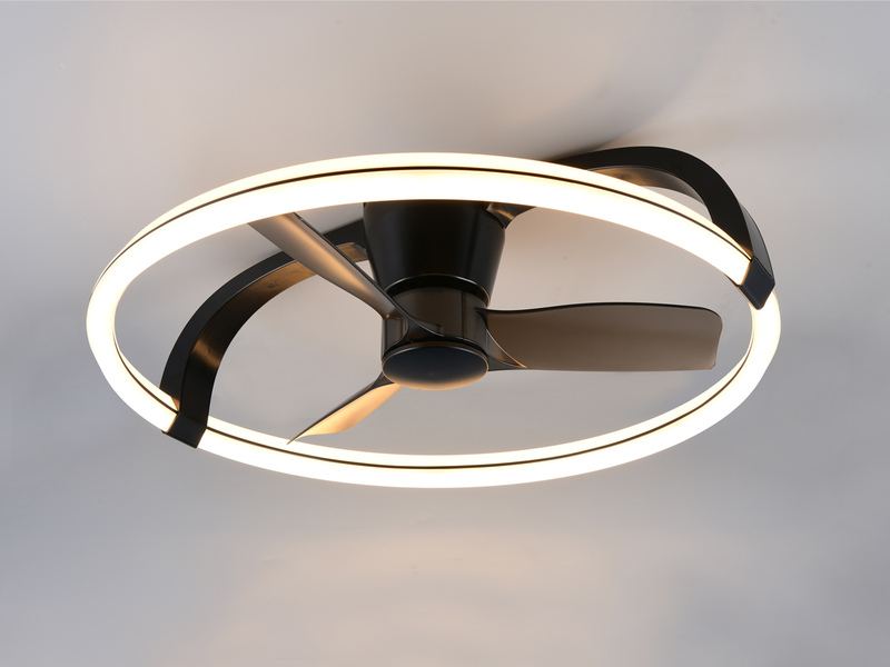 Große LED Deckenleuchte STOCKHOLM Schwarz mit Ventilator & Fernbedienung Ø73,5cm