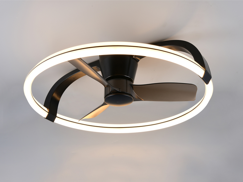 Große LED Deckenleuchte STOCKHOLM Schwarz mit Ventilator & Fernbedienung Ø73,5cm