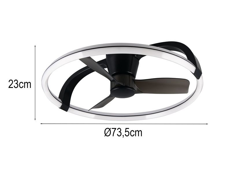 Große LED Deckenleuchte STOCKHOLM Schwarz mit Ventilator & Fernbedienung Ø73,5cm