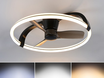 Große LED Deckenleuchte STOCKHOLM Schwarz mit Ventilator & Fernbedienung Ø73,5cm