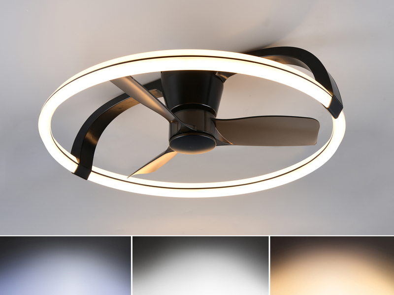 Große LED Deckenleuchte STOCKHOLM Schwarz mit Ventilator & Fernbedienung Ø73,5cm
