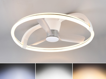 Große LED Deckenleuchte STOCKHOLM mit Ventilator & Fernbedienung Weiß, Ø 73,5cm