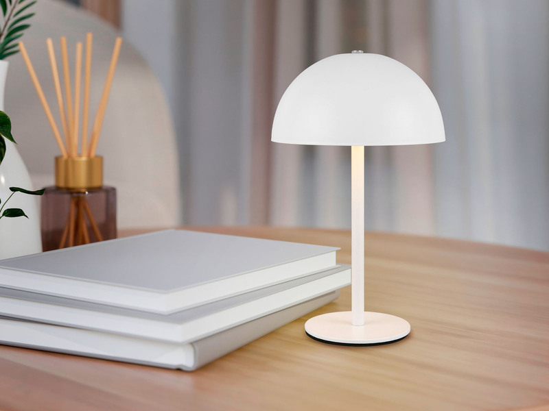 Akku Tischleuchte MUNOZ Weiß dimmbar & per USB aufladbar, Höhe 21cm
