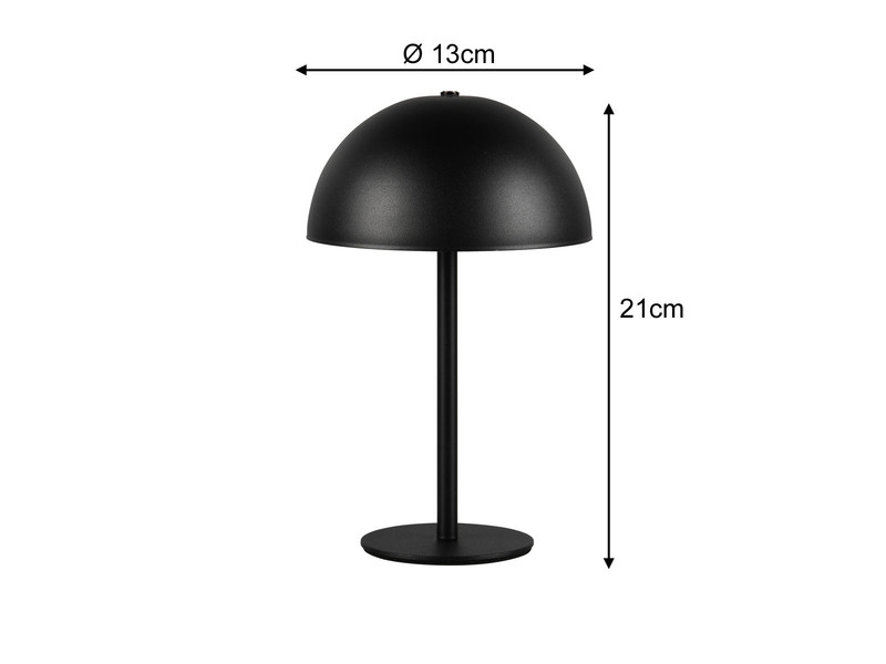 Akku Tischleuchte MUNOZ Schwarz, Touch dimmbar, USB aufladbar, 21cm klein