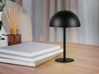 Akku Tischleuchte MUNOZ Schwarz, Touch dimmbar, USB aufladbar, 21cm klein