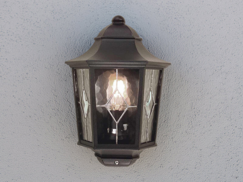 Landhausstil Außenwandleuchte NORFOLK Laterne Halbschale mit Bleiglas, Höhe 36cm