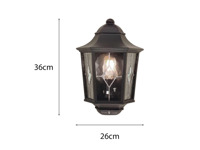 Landhausstil Außenwandleuchte NORFOLK Laterne Halbschale mit Bleiglas, Höhe 36cm