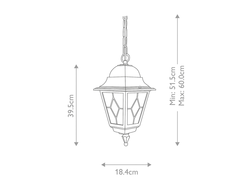 Landhausstil Außen Hängelampe NORFOLK Kettenlaterne mit Bleiglas, max. Höhe 60cm