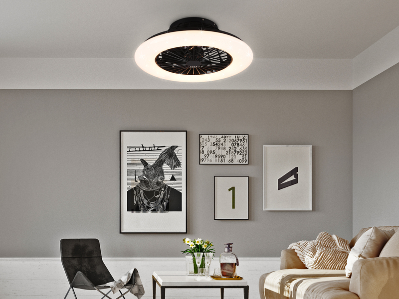 LED Deckenleuchte mit Ventilator, Fernbedienung & Wandhalterung, Ø50cm