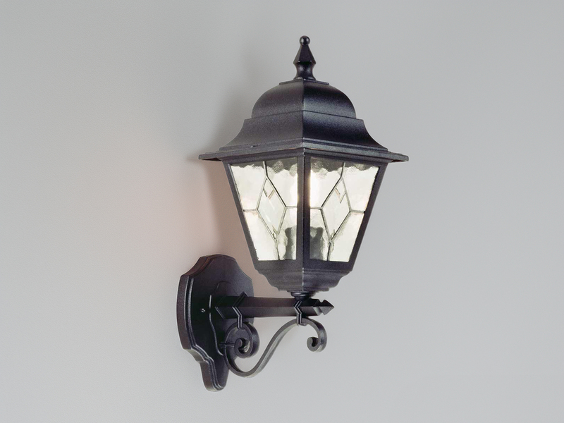 LED Außenwandleuchte Landhausstil Laterne stehend mit Bleiglas, Höhe 45cm