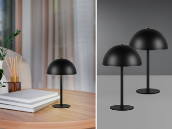 2er SET Akku Tischlampen Schwarz, Touch dimmbar, USB aufladbar, 21cm klein