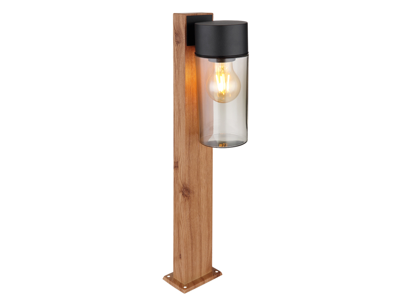 Wegeleuchte ETSI aus Edelstahl in Holzoptik mit rauchfarbigem Glas, Höhe 50cm