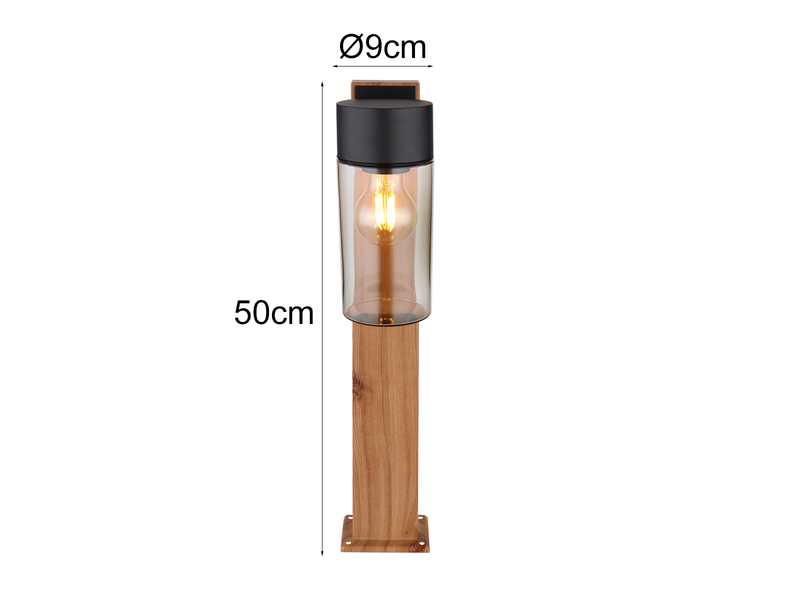 Wegeleuchte ETSI aus Edelstahl in Holzoptik mit rauchfarbigem Glas, Höhe 50cm