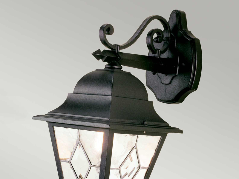 LED Außenwandleuchte Landhausstil Laterne hängend mit Bleiglas, Höhe 45cm