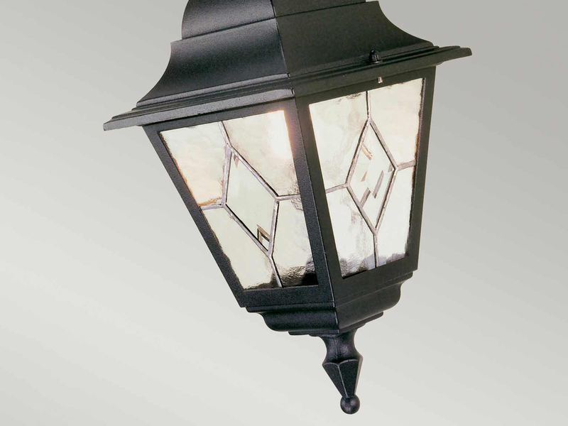 LED Außenwandleuchte Landhausstil Laterne hängend mit Bleiglas, Höhe 45cm
