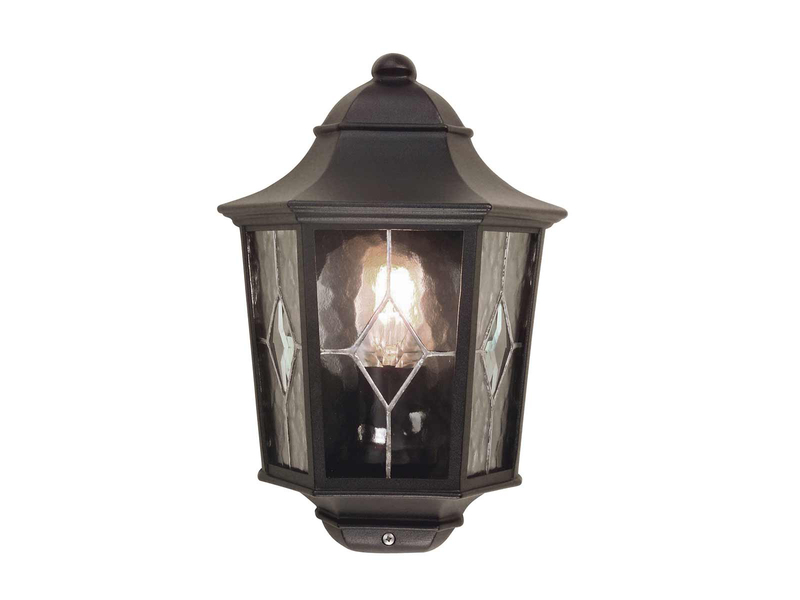 LED Außenwandleuchte Landhausstil Laterne Halbschale mit Bleiglas, Höhe 36cm